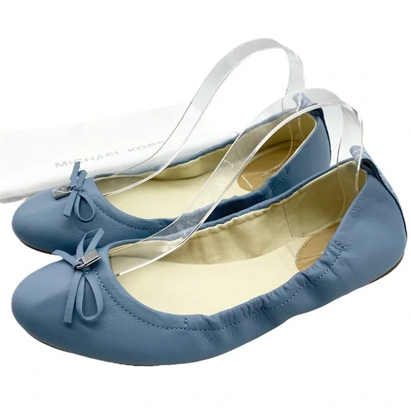 Michael Kors Women's Flats Juliette Blue Leather Ballet Slip On Designer NEW - Picture 2 of 11